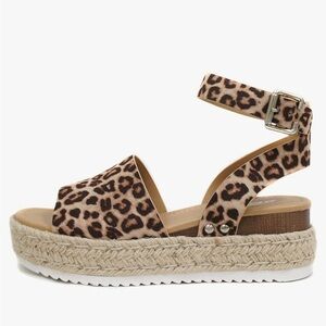 Soda Leopard Print Espadrille Wedge Sandal - Brown